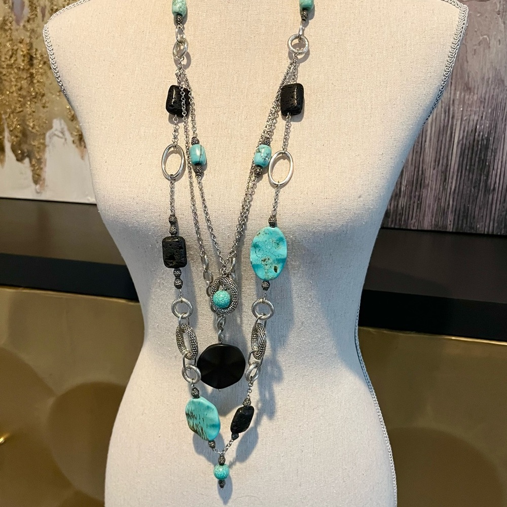 Elegant Silver Lava Magnesite Necklace